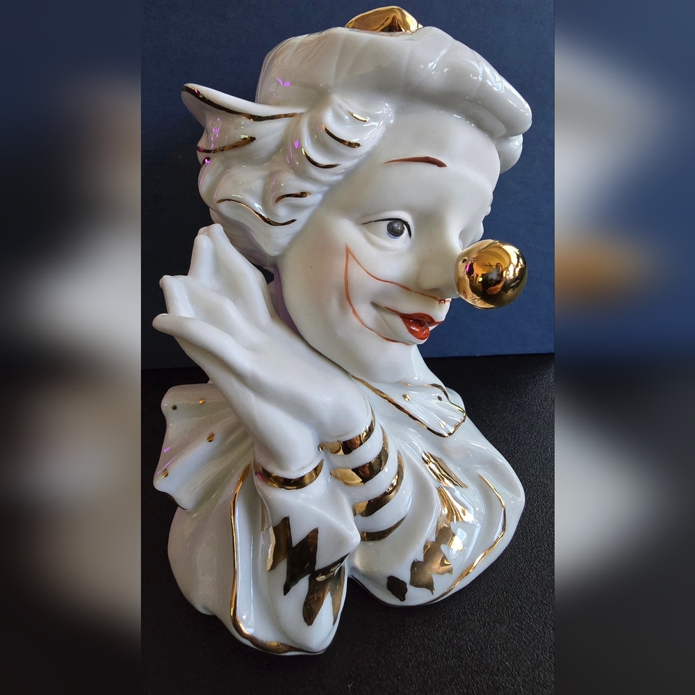 Porcelain Clown Figurine with Gold Accents